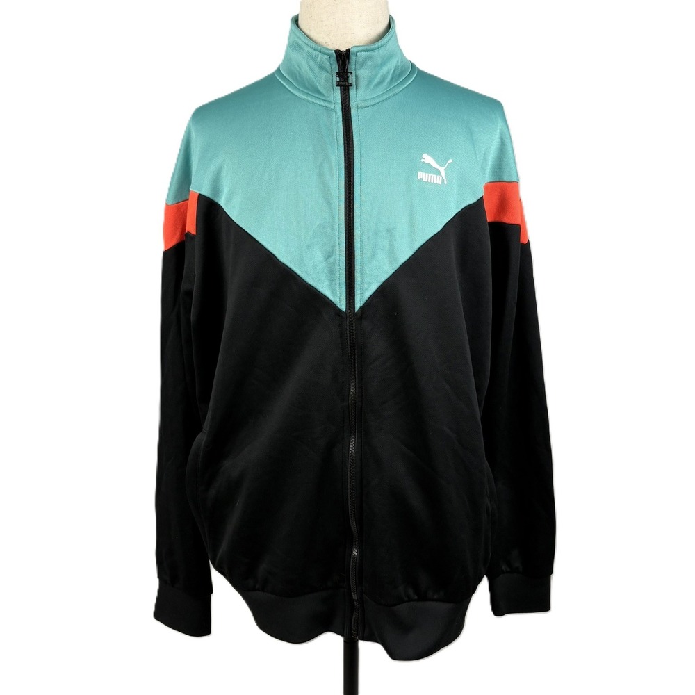 Puma MCS Retro 87 Track Jacket Mens XXL‎ Black Teal Orange Full Zip Athletic